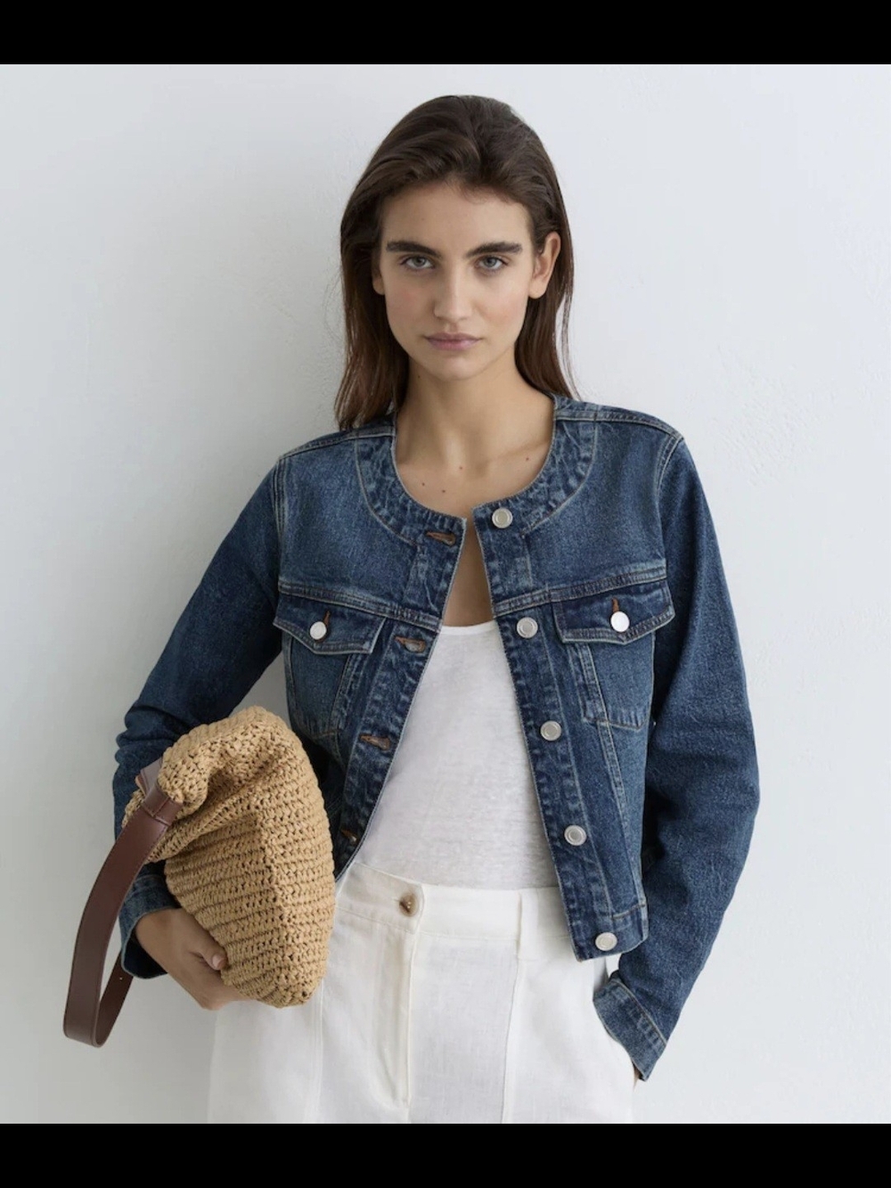 Reiss Collarless Denim Cropped Jacket 4 $350